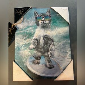 Studio Art Canvas Cat Painting Surfing New Catching A Wave
